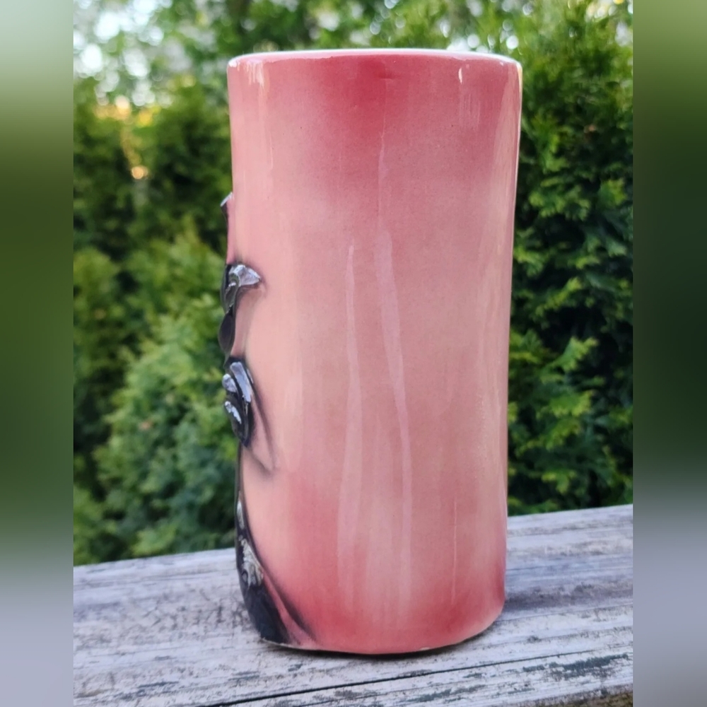 Vintage 1950s Royal Copley Pink and Black Vase - Picture 2 of 6